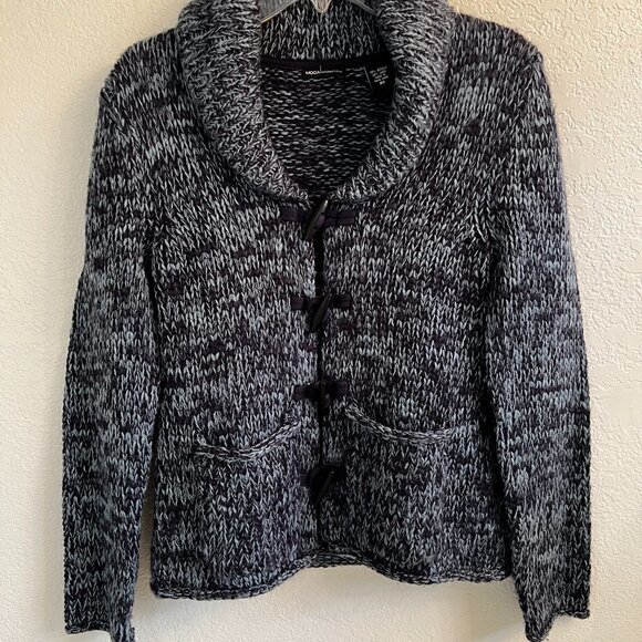 Moda International Cardigan Sweater XS Marled Blue Wooden Toggle Buttons - Picture 6 of 10